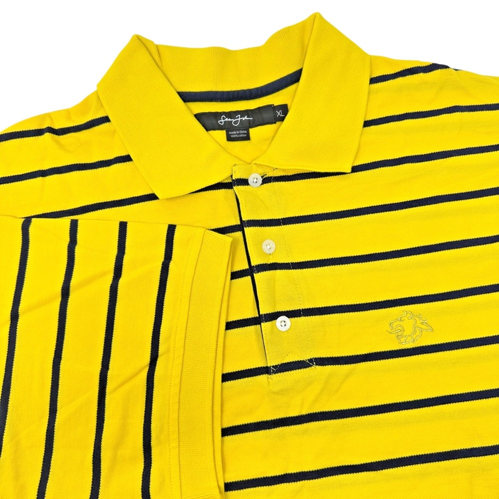 SEAN JOHN Yellow Navy Blue Striped Polo NWT Size XL